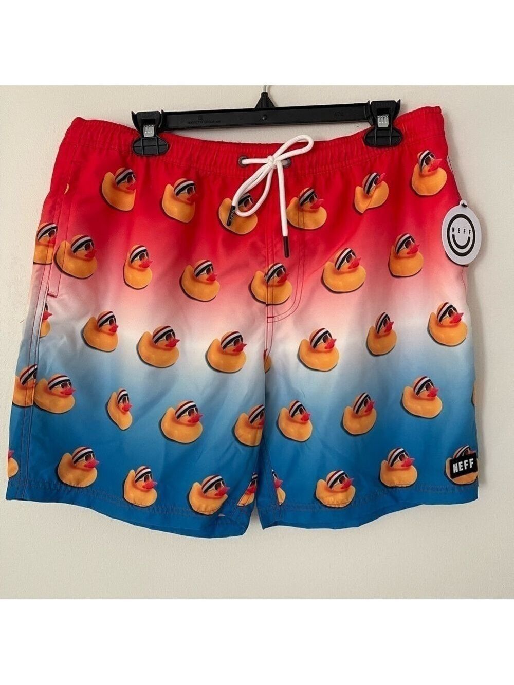 Neff Rubber Duck Ducky Headband Swim Trunks Board Shorts Suit Large 37” NWT